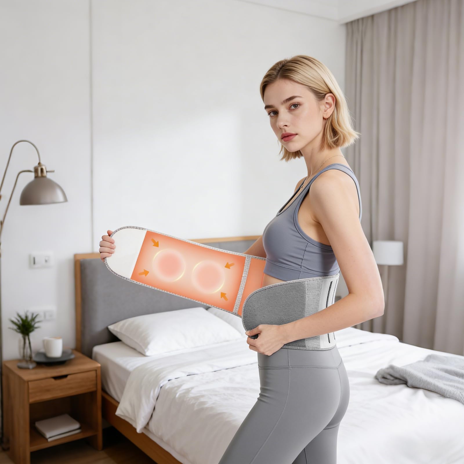Faja Lumbar, Calentador de Vientre para Hombres y Mujeres con 1 Bolsa de Almacenamiento, Cintura Térmica de Felpa para Invierno, Calentador de Espalda con Cinta de Gancho y Bucle Engrosado, Gris