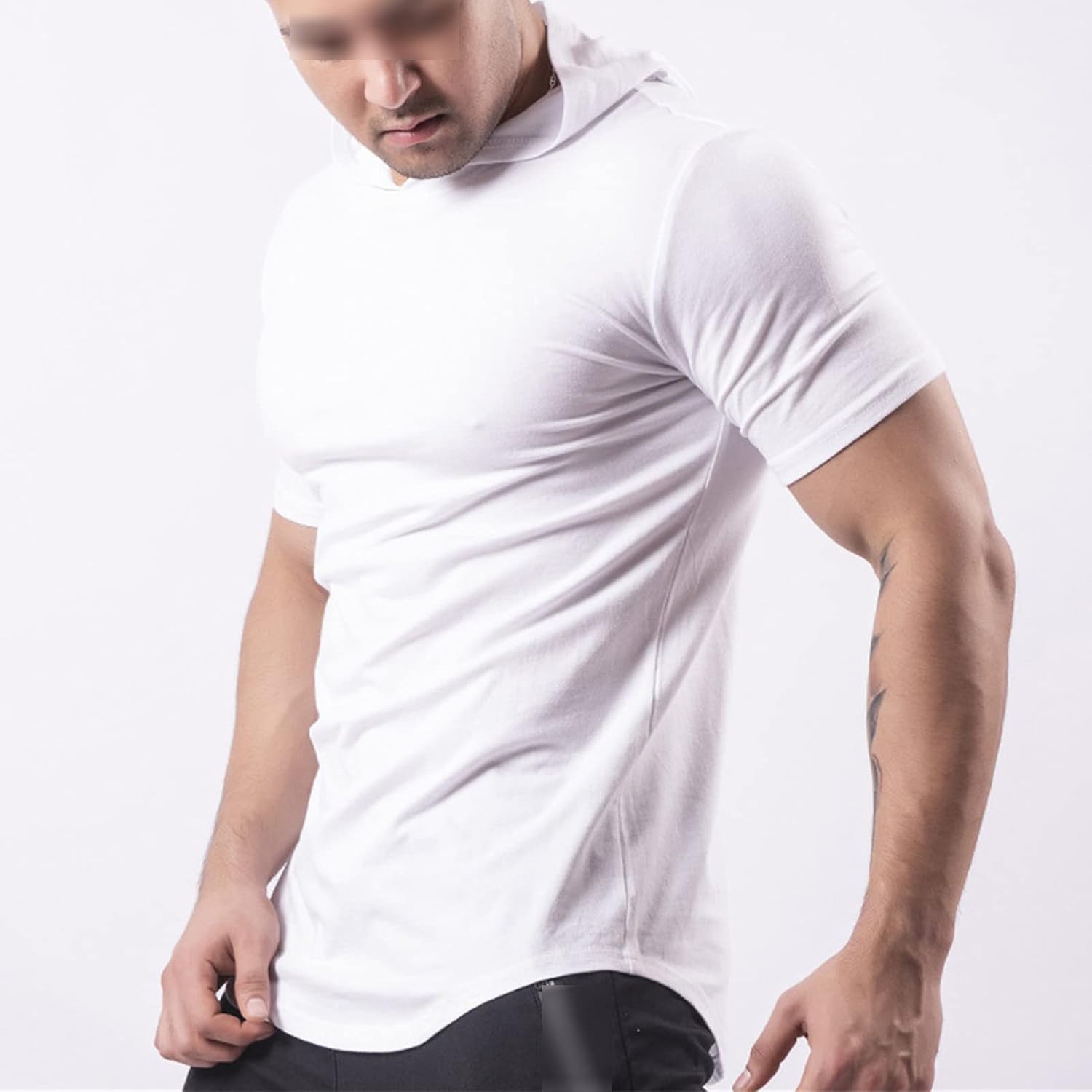 Men's Fashion Fit Workout Gym Athletic Hoodies Muscle Short Sleeve Sports T-Shirt Hooded Outdoor Tee Hooded