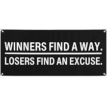 Fanfanwin Winners Find a Way Losers Find an Excuse Motivational Gym Banner 20 x 47 Inch Wall Decor with Quotes Thick Polyester Hanging Poster with Grommets Black White Banner for Home Gym Office Dorm
