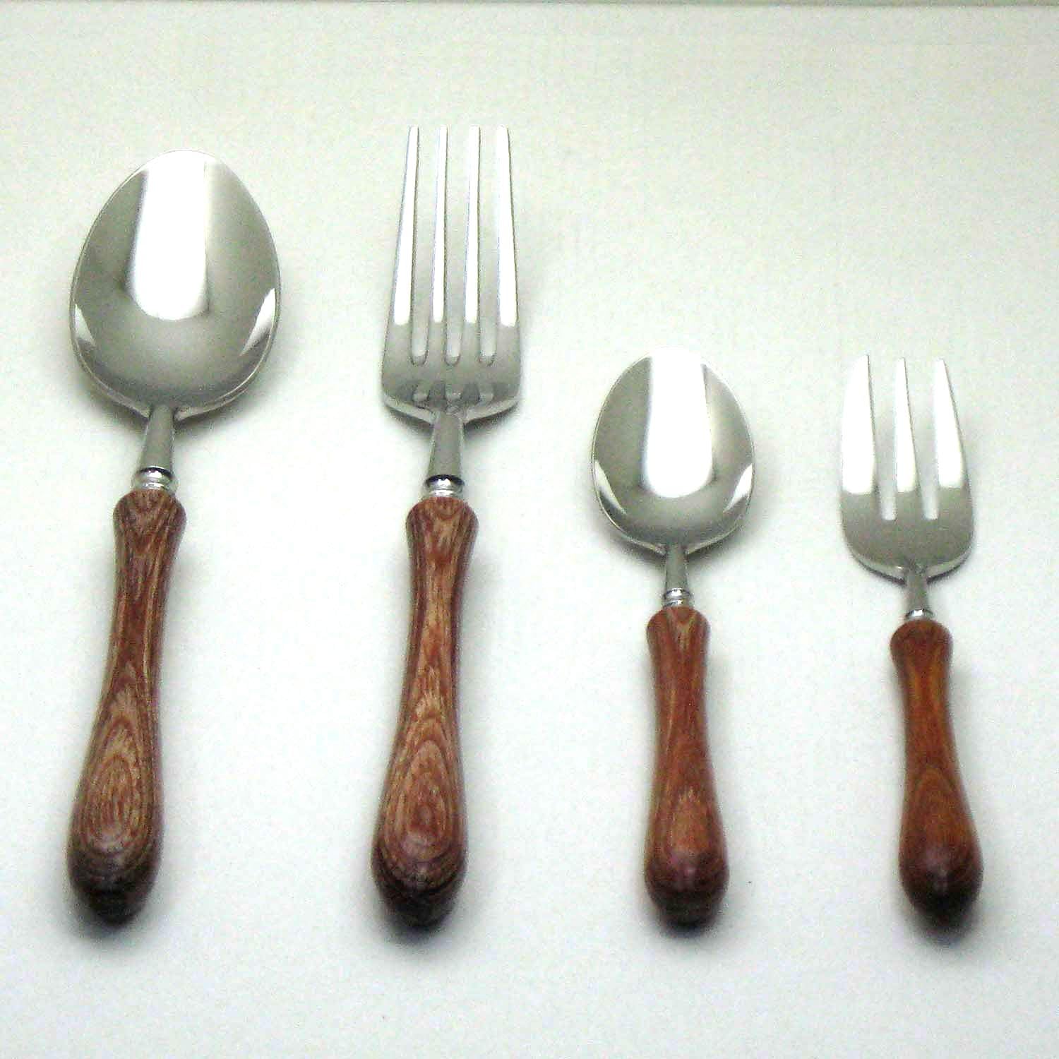 Nagao Tsubamesanjo Boston Dessert Spoon Dessert Fork, Set of 2, 18-8 Stainless Steel, Laminated Reinforced Wood, Made in Japan