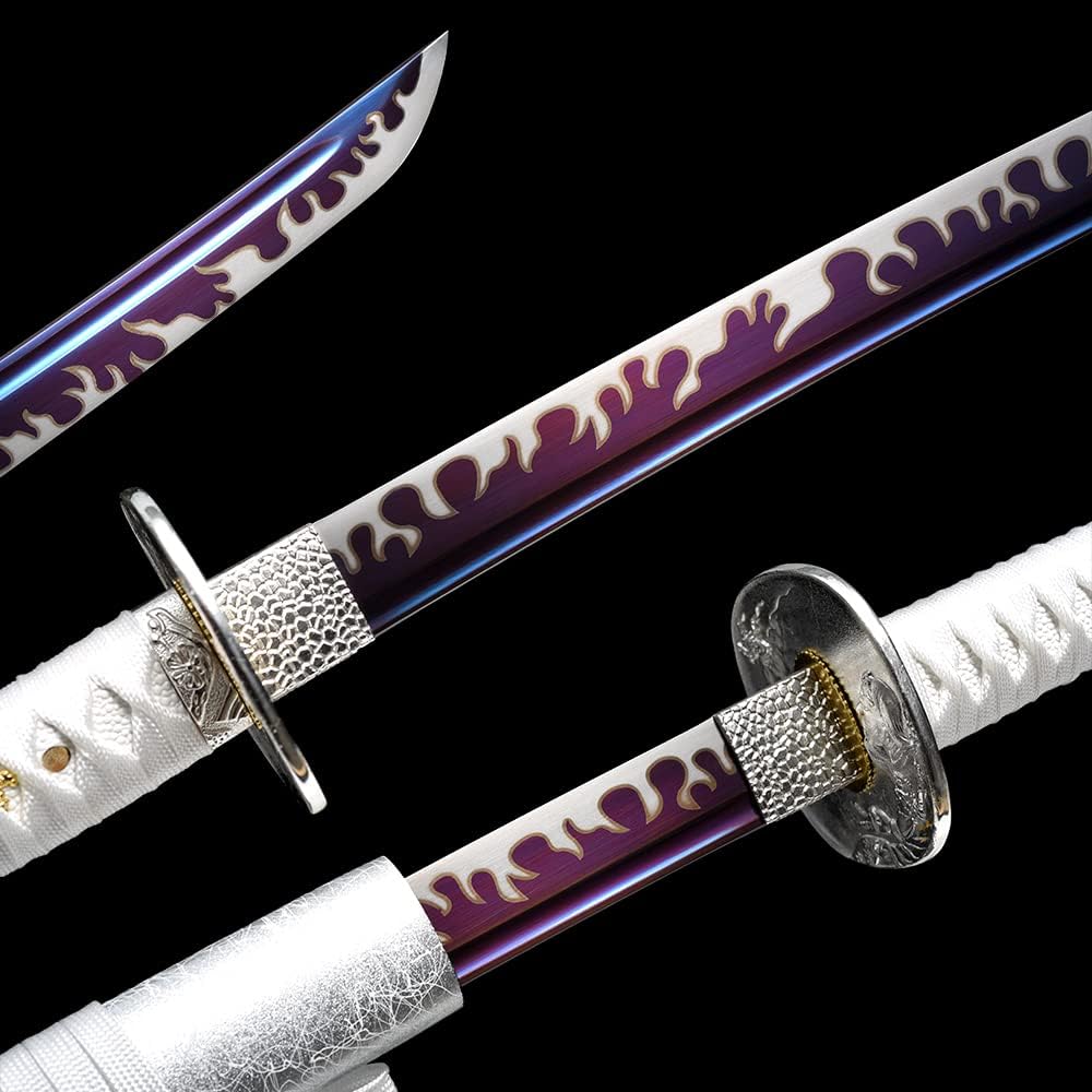 Full Tang Real Katana Sword Hand Forged Manganese Steel Samurai Sword Purple