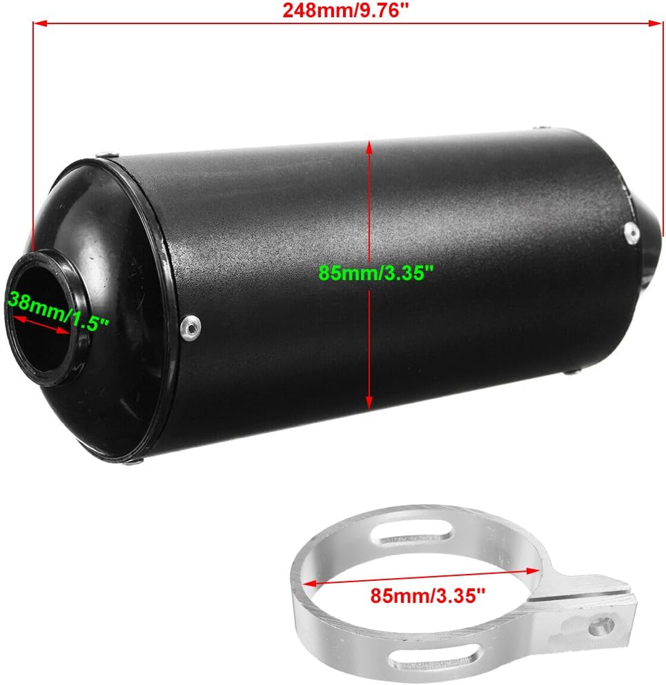 1.5" 38mm Exhaust Muffler With Clamp for 125cc 140cc 150cc 160cc 4 Wheeler ATV Quad Motorcycle Lifan Yx SDG Atomik Thumpstar BSE Apollo Kayo Stomp Chinese Pit Dirt Bike Black