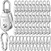 Ferraycle 30 Pcs Single Pulley Block System 304 Stainless Steel Pulley Wheel Hanging Wire Towing Wheel with 30 Pcs Spring Snap Hook, Lifting Wire Rope Single Swivel Roller, Silver(M15)