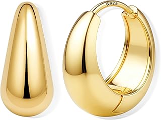 925 Silber Creolen Ohrring für Damen, Hypoallergene Ohrringe Chunky 14K Gold Creolen Kleine Huggie Teardrop Ohrstecker für Empfindliche Ohren(Gold/Silber)