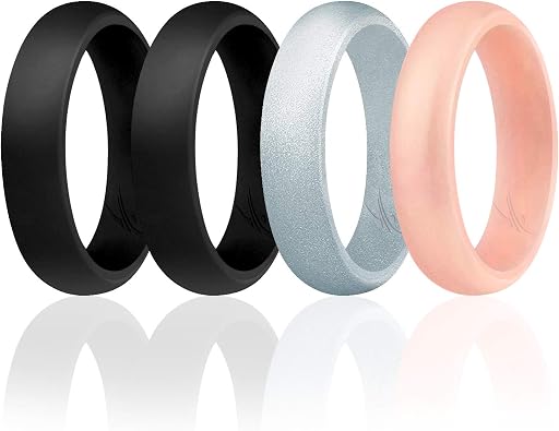 ROQ Silicone Rubber Wedding Ring for Women, Dome Solid Glitter & Metallic, Breathable Silicone Wedding Band, Anniversary Rings, Promise Ring, Multi Packs, Multi Colors