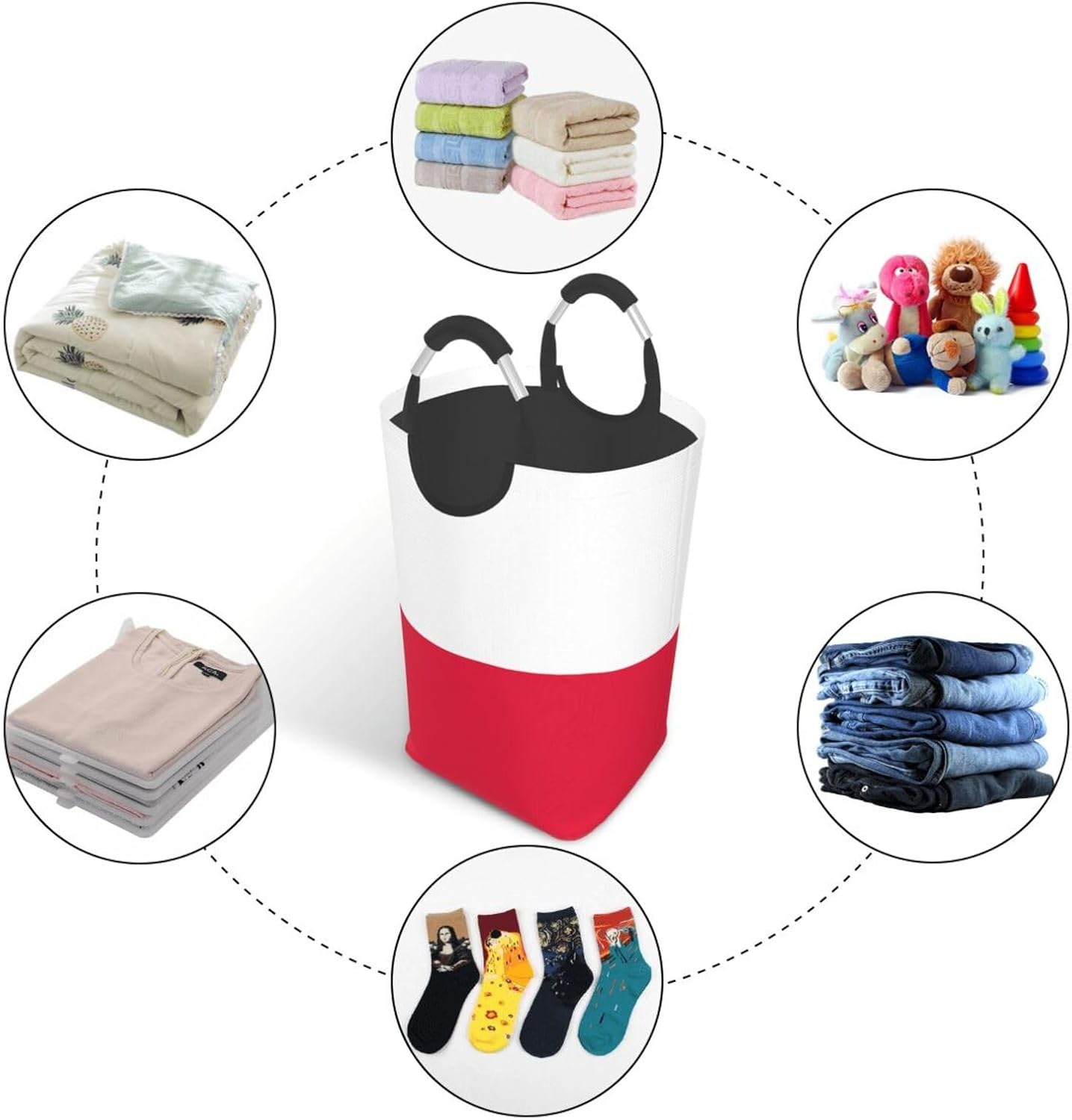 Polish flag Foldable Square Storage Bag, 50L Dirty Clothes Laundry Basket, Suitable for Laundry Room, Dormitory, Bedroom