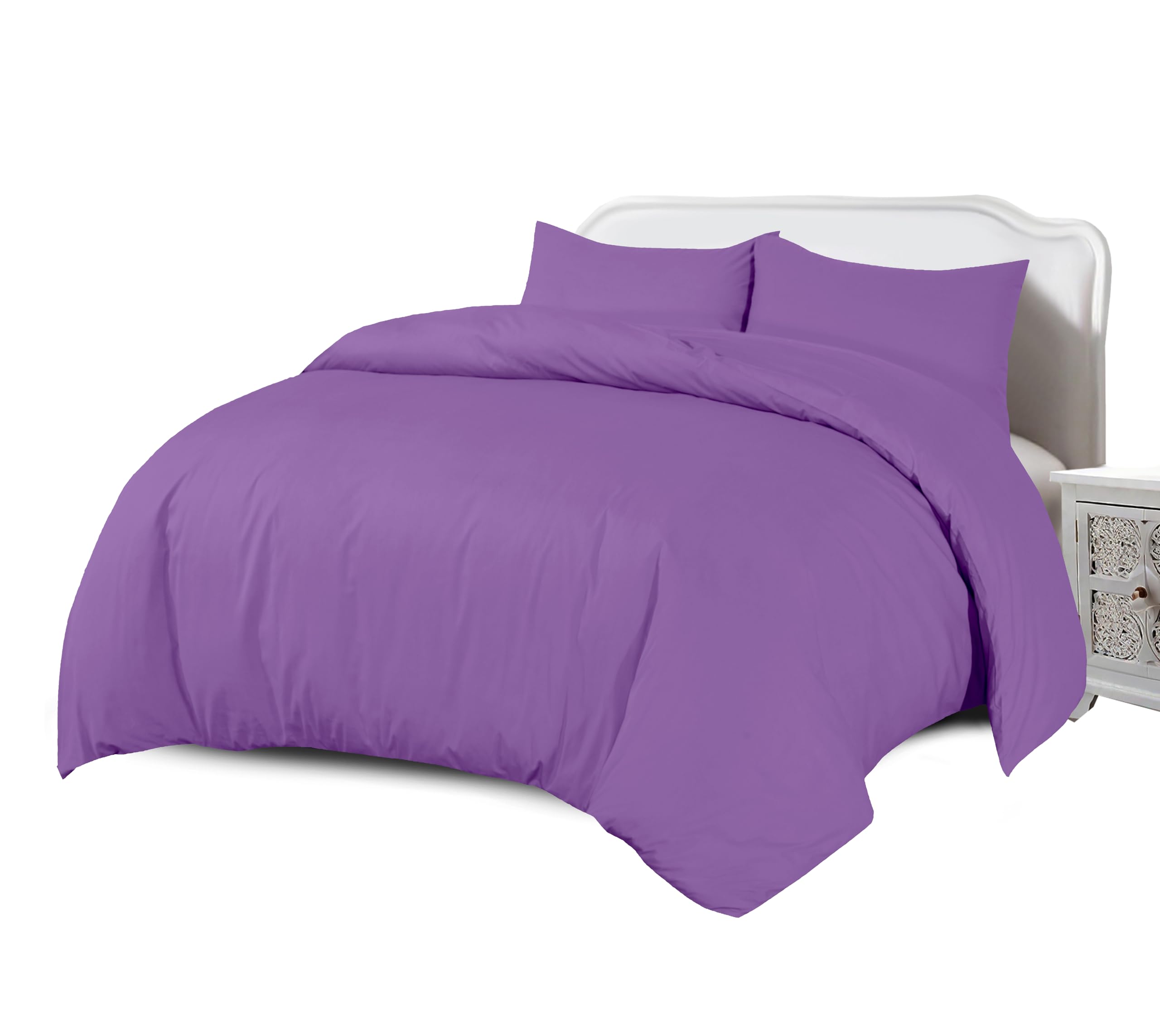 Crescent Textile Complete Set Duvet Cover with Fitted Sheet Bedding Set Single, Double, King, Super King Size 200TC 100% Egyption Cotton Super Soft Hotel Quality Bedding Set (Purple, Single)