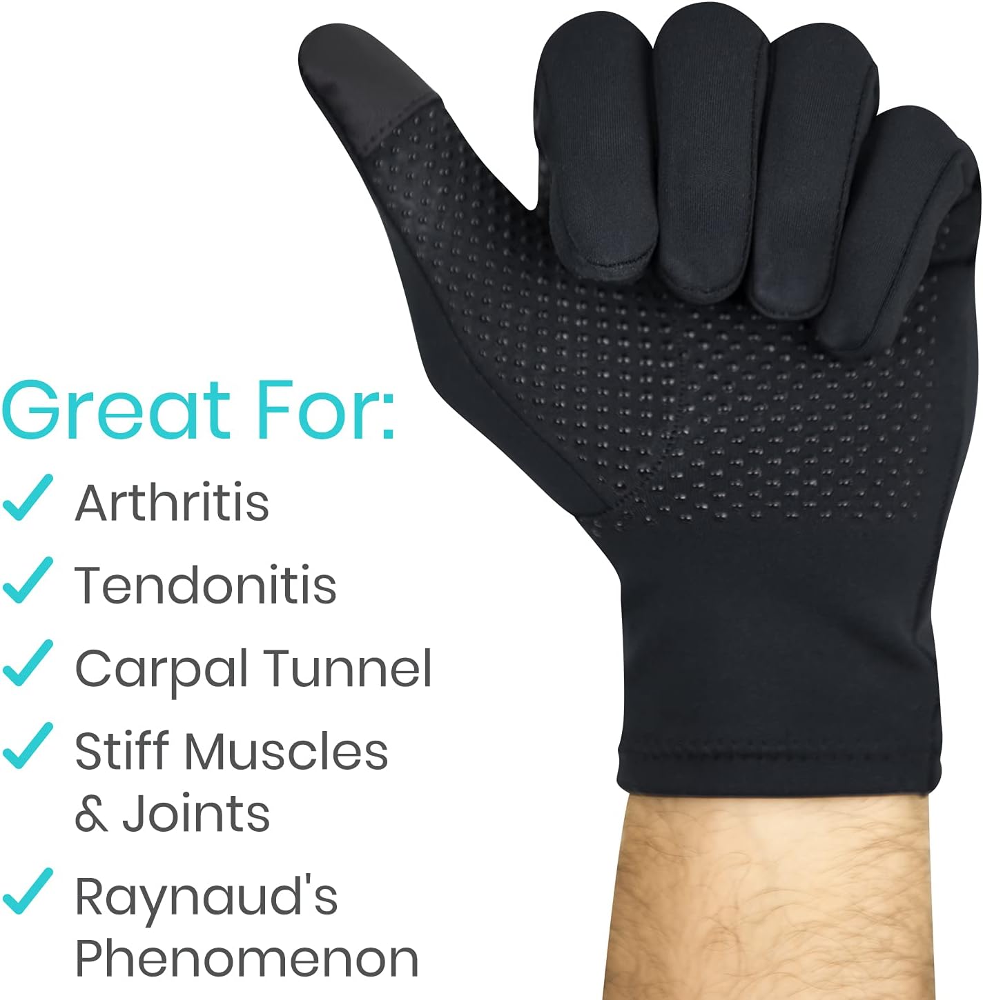 Vive Copper Arthritis Gloves - Full Hand Compression Touchscreen Finger - For Carpal Tunnel, Rheumatoid, Joint Pain, Infammation - Flexible Wrist and Thumb Pressure Relief for Typing - For Men, Women