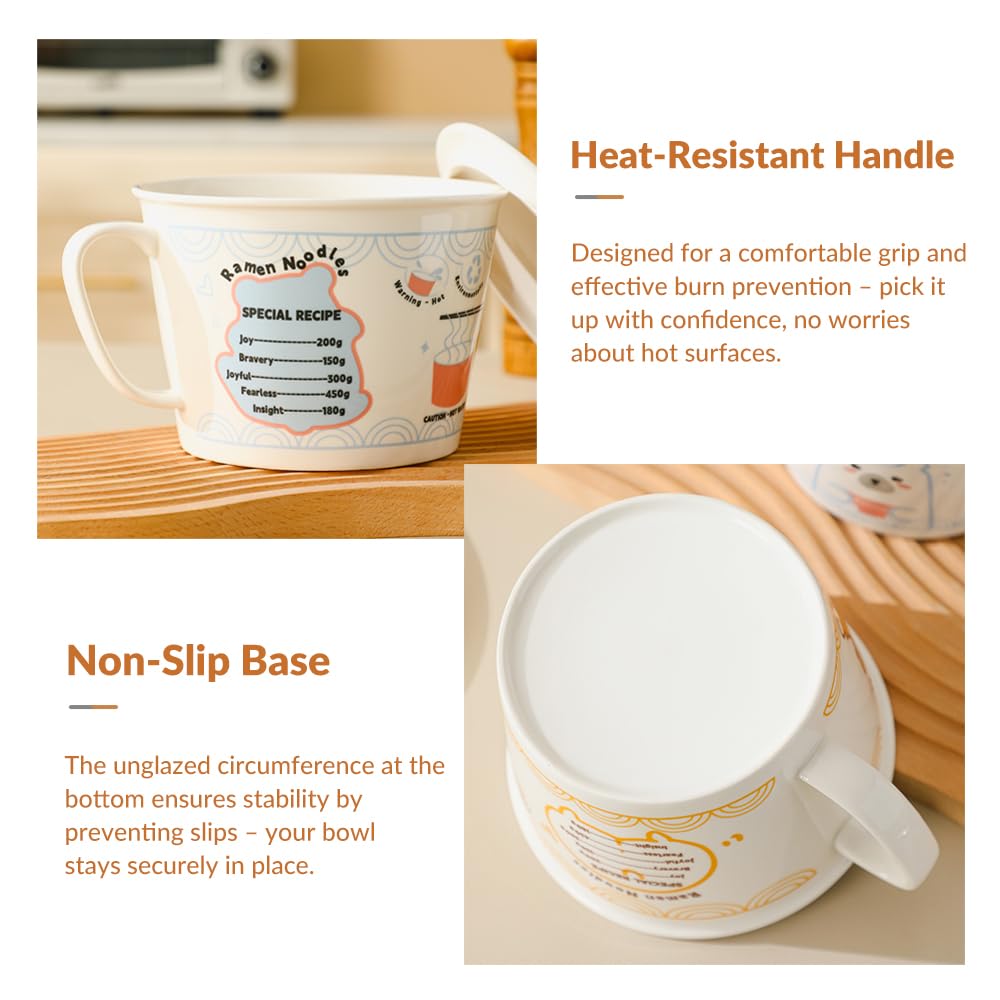 Ketinea 34oz Ceramic Ramen Bowl Set Charming, Lid, Handle, and Stainless Steel Chopsticks Elevate Your Noodle Experience Ideal Gift for Teens and Kids ()