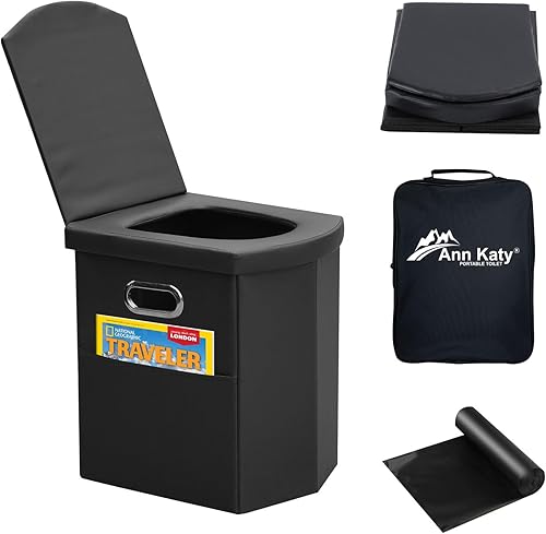 Inodoro portátil XL mejorado para adultos, inodoro portátil extra grande, inodoros altos de campamento con tapa para adultos y niños, orinal