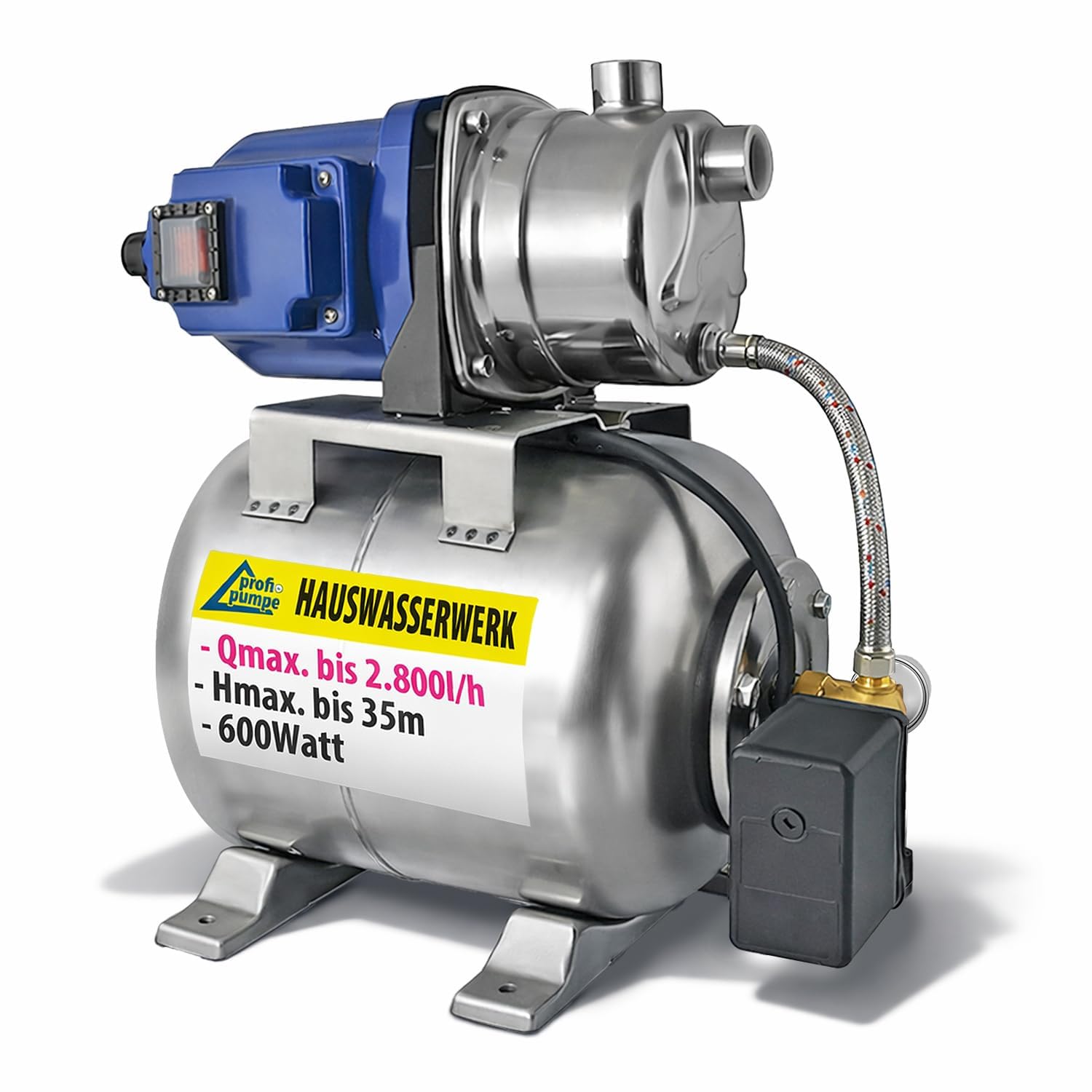 Pompa dell'acqua domestica con interruttore a pressione, pompa jet Ss-600-1, pompa centrifuga in acciaio inox, con interruttore di protezione termica del motore e manometro come pompa da giardino per