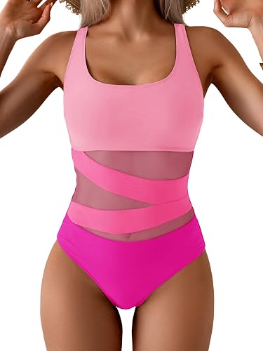 B2prity Women's One Piece Swimsuit Tummy Control Mesh Detail