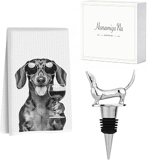 Dachshund Wine Kitchen Towels with Wine Bottle Stopper 24x14 Inch, | Dachshund Gifts Reusable Dish Towels for Kitchen Bars Decor, Wines Gift Weiner Dog Gifts for Women Christmas Birthday Gift