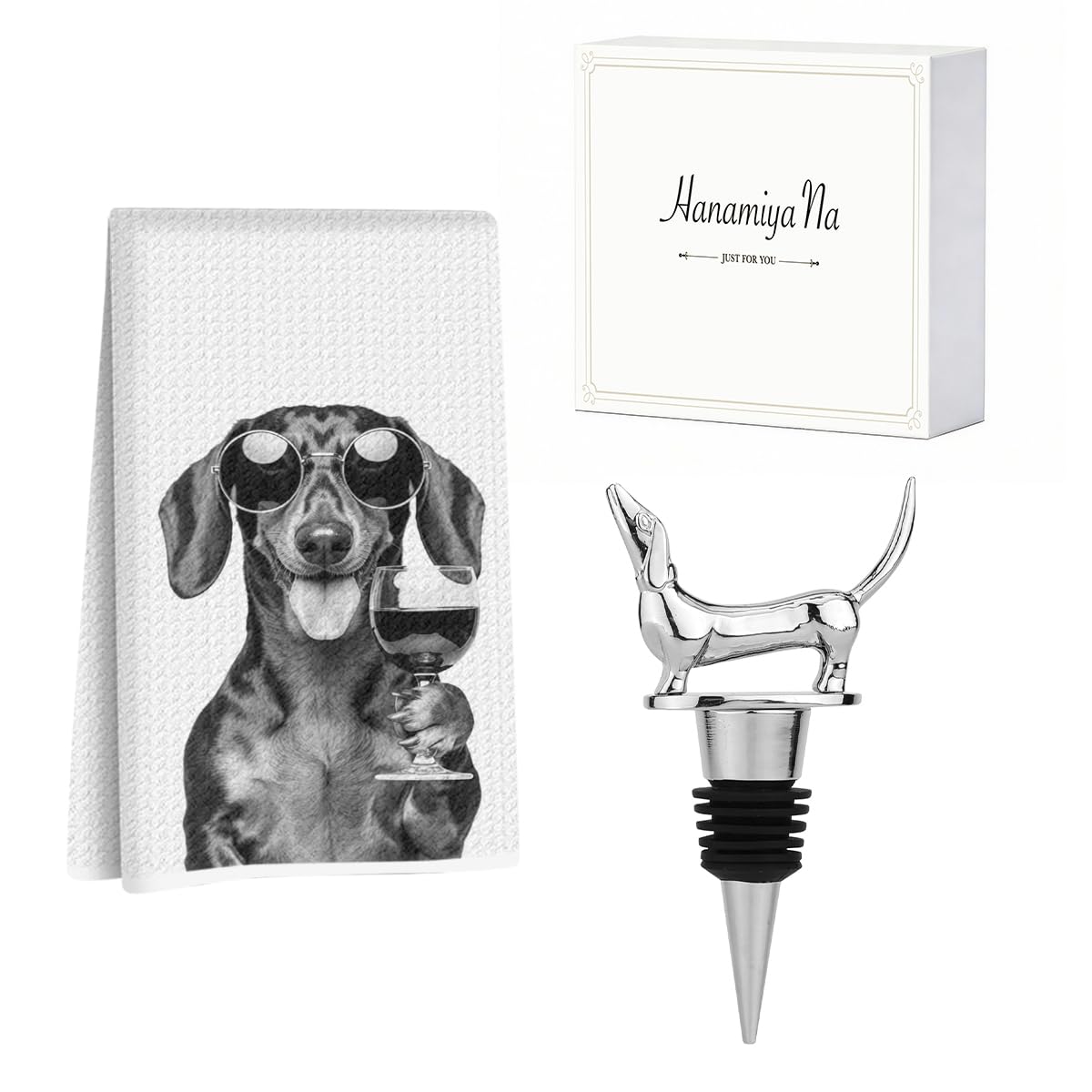 Dachshund Wine Kitchen Towels with Wine Bottle Stopper 24x14 Inch,