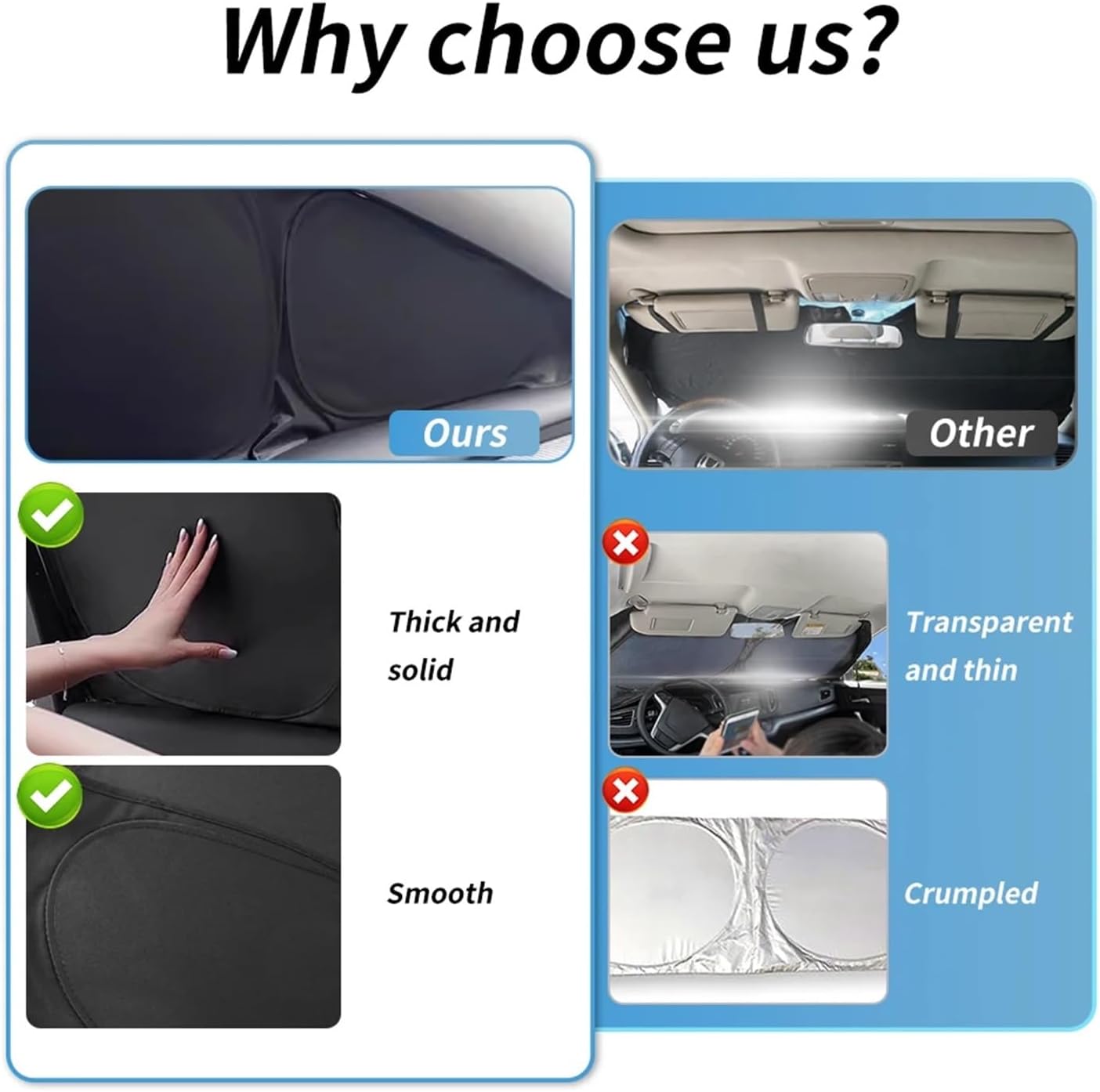 Snap-on installation Car Sunshade Compatible For BMW E90 3 Series Sedan 2005-2014 Front Windshield Sunshade Shield Curtain Mesh Sun Shade(2pcs Front)