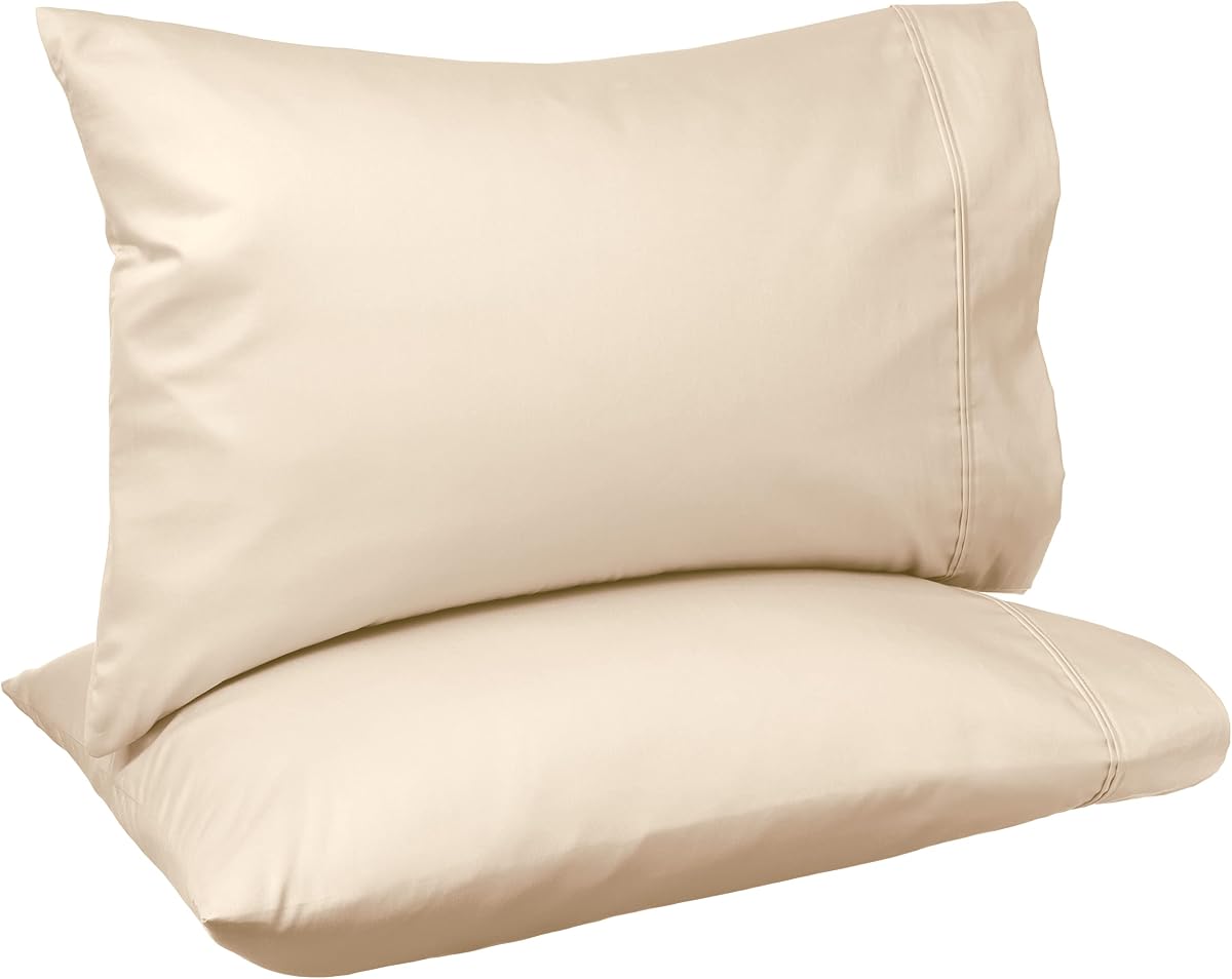 400 Thread Count Cotton Pillow Cases, Standard Size, 30" x 20", Beige, Set of 2, Pillows Not Included