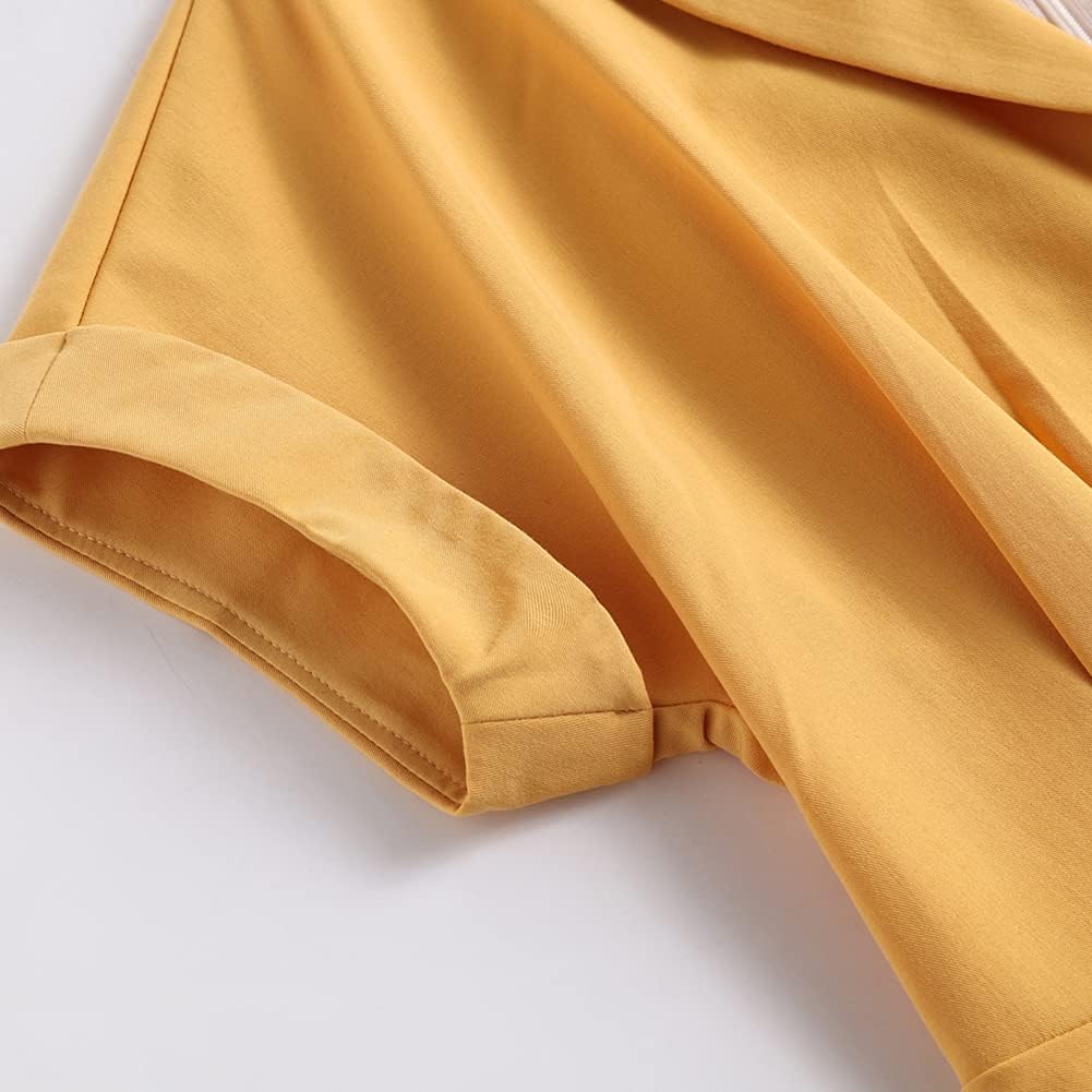 Women 50s Vintage Short Sleeve V-Neck Cocktail Swing Dress Notch Lapel Collar 1950s Rockabilly Prom Dress Button A Line Flared Skater Party Gown Bridesmaid Evening Dress with Pockets Ginger Yellow L - Image 5