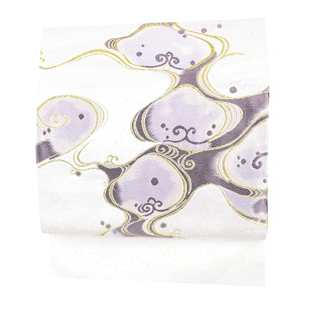 山口美術織物 西陣織 極上の唐織 瓦地桜枝文 名古屋帯 白地 金銀糸 花 桜 ピンク 薄ピンク 緑 黄緑 白 新品 九寸 仕立て上がり お洒落着 和装 着物 No.6-1500