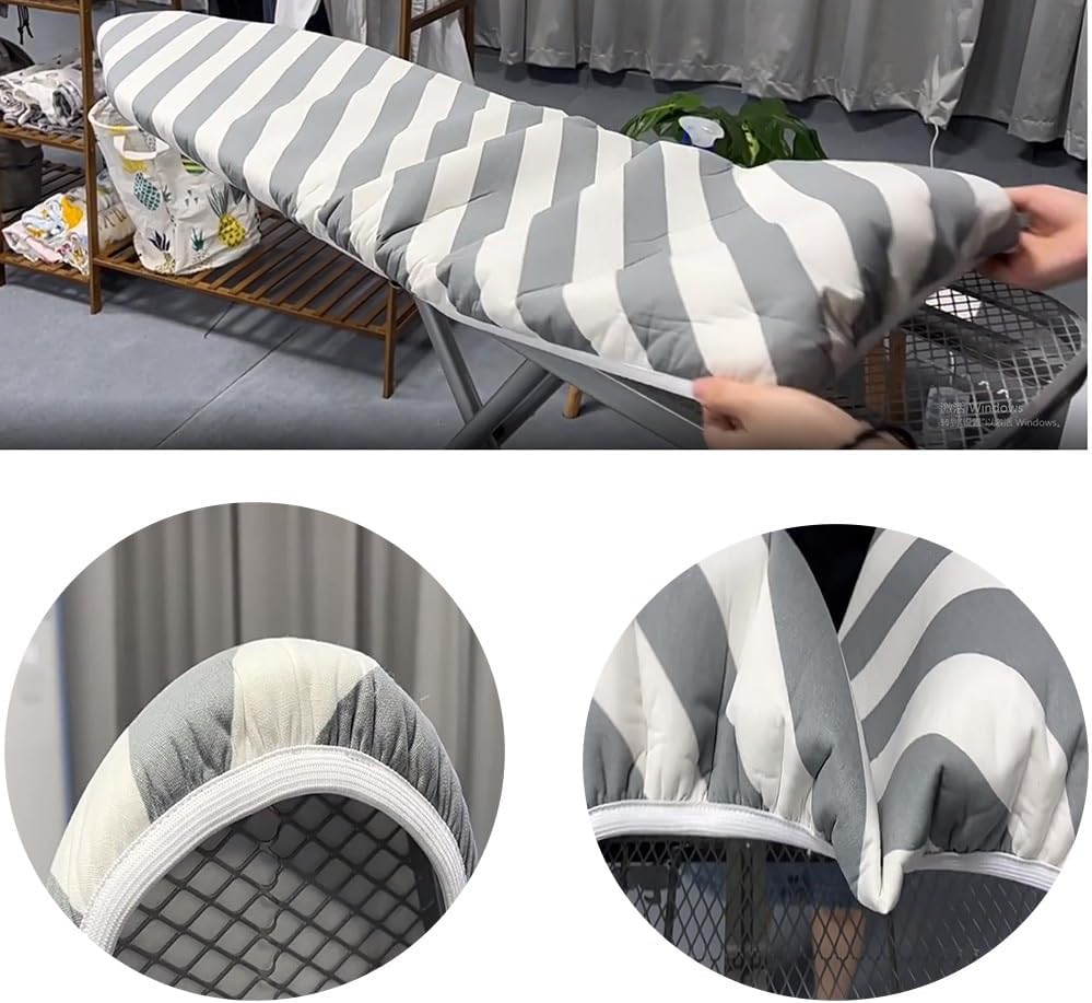 Heavy Duty Ironing Board Cover and Pad, Heat Reflective Thick Ironing Board Pad, 18x57In 22x53in Large Ironing Board Cover Elasticated(E,18x57inch(147x48cm))