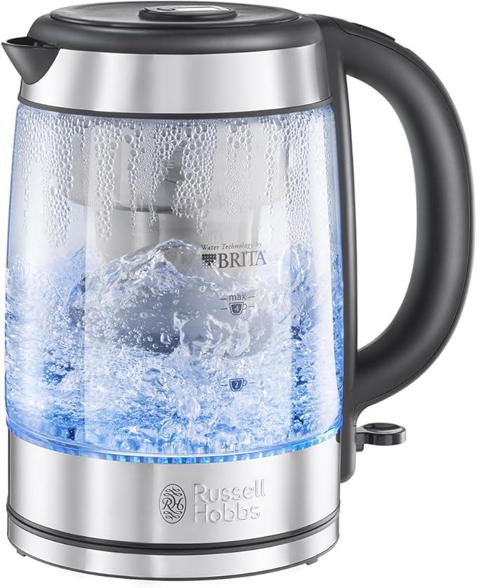 Russell Hobbs Wasserkocher Glas [BRITA Wasserfilter MAXTRA+ Einsatz] Clarity (1l+0,5l Filtereinsatz,2200W,LED Beleuchtung, inkl.Filterkartusche,Kalkfilter,Kartuschenwechselanzeige) Teekocher 20760-57