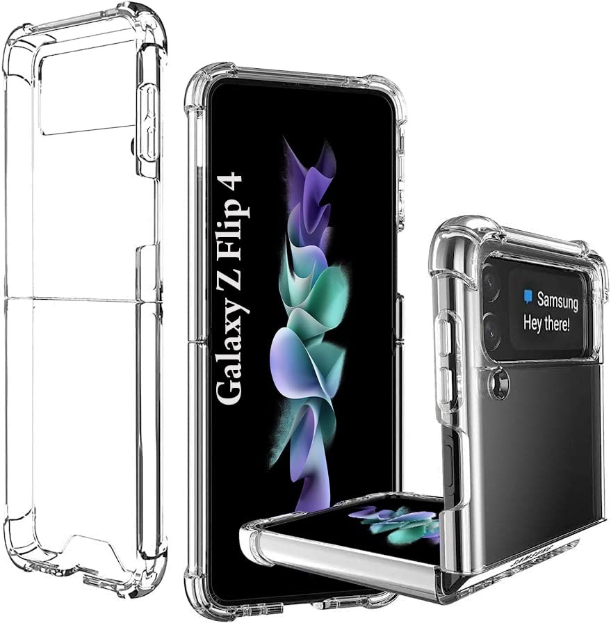 For Samsung Galaxy Z Flip 4 Case With Raised Corners & Camera Protection Slim Fit Shock-Absorbent Silicone PC Gel Bumper Wireless Charger Compatible Z Flip4 Phone Cover (Crystal Clear Transparent)