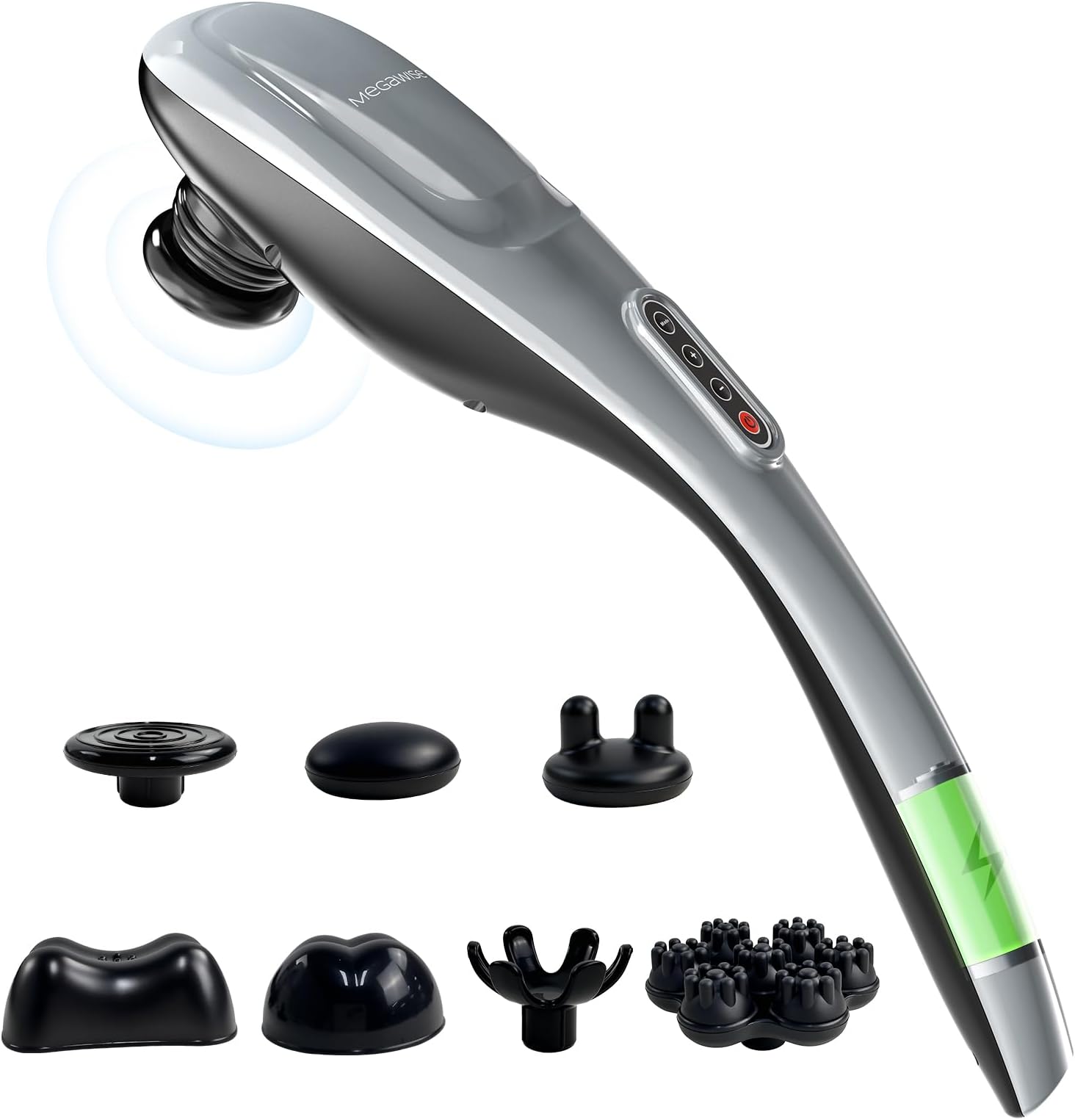 Handheld Back Massager | Deep Tissue Percussion Massage for Back, Neck, Shoulders, Waist and Legs (Cordless Silver)