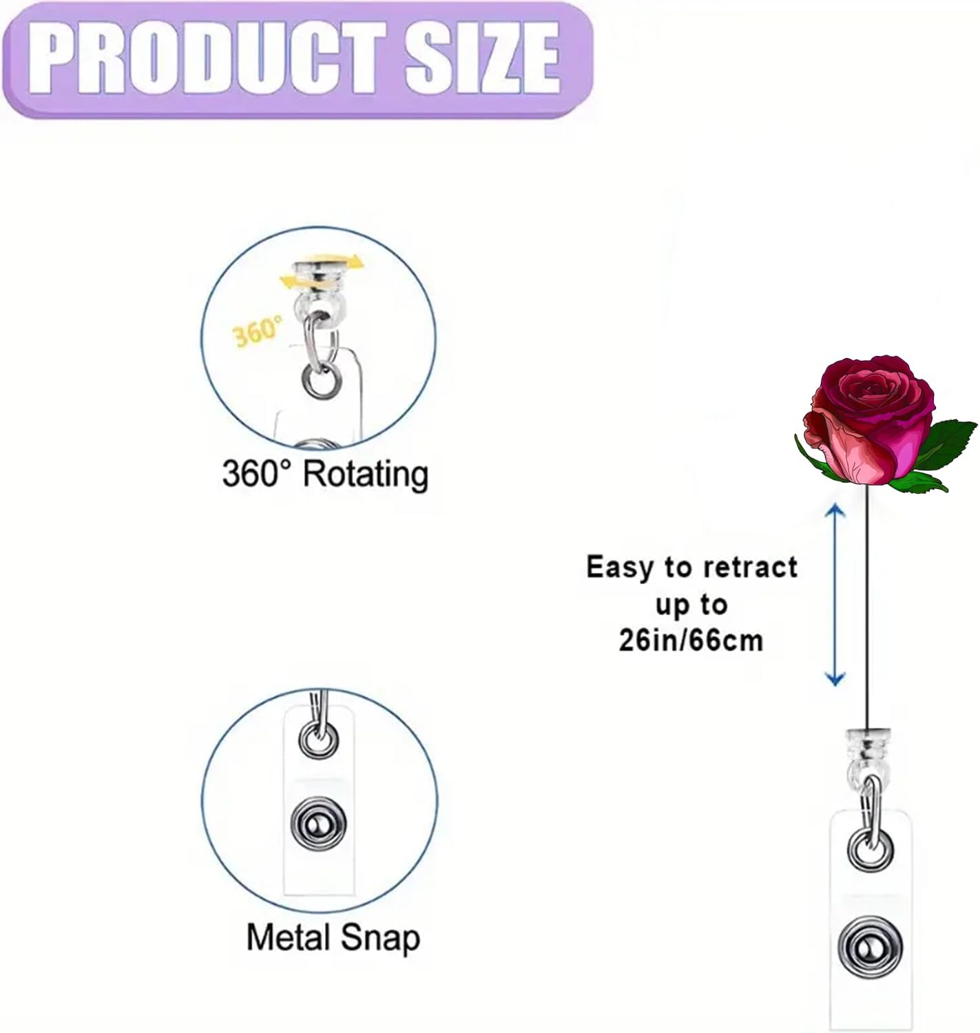 Rose Badge Reels Flower Retractable Alligator Clip Spring Summer Red Badge Clip for Nurse Nursing Name Tag Flower Badge Holder for Doctor Office Worker Student Teacher - Image 2
