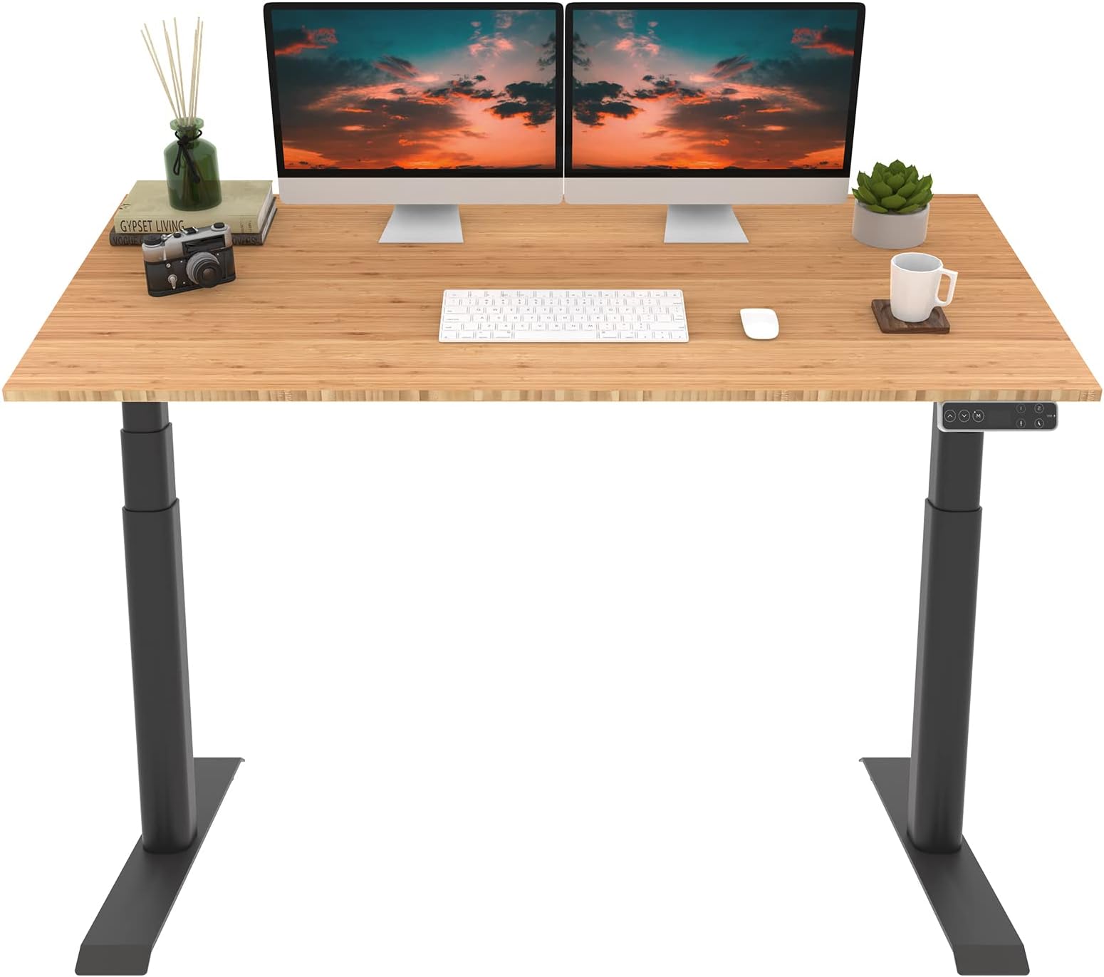 FLEXISPOT E6 Pro Oval Leg Dual Motor 3 Stages Bamboo Electric Standing Desk 60x30 Inch Whole-Piece Board Height Adjustable Electric Sit Stand Up Desk (Black Frame + Bamboo Desktop)