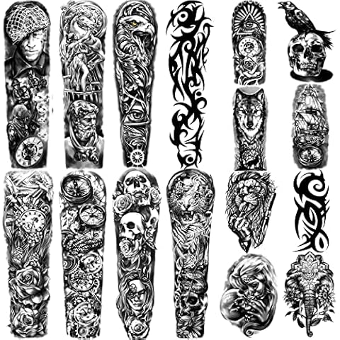 Waterproof Temporary Tattoos Full Arm 8 Sheets and Half Arm Fake Tattoos 8 Sheets, Extra Large Tattoo Stickers for Men and Women or Adult (58X18cm) Cover