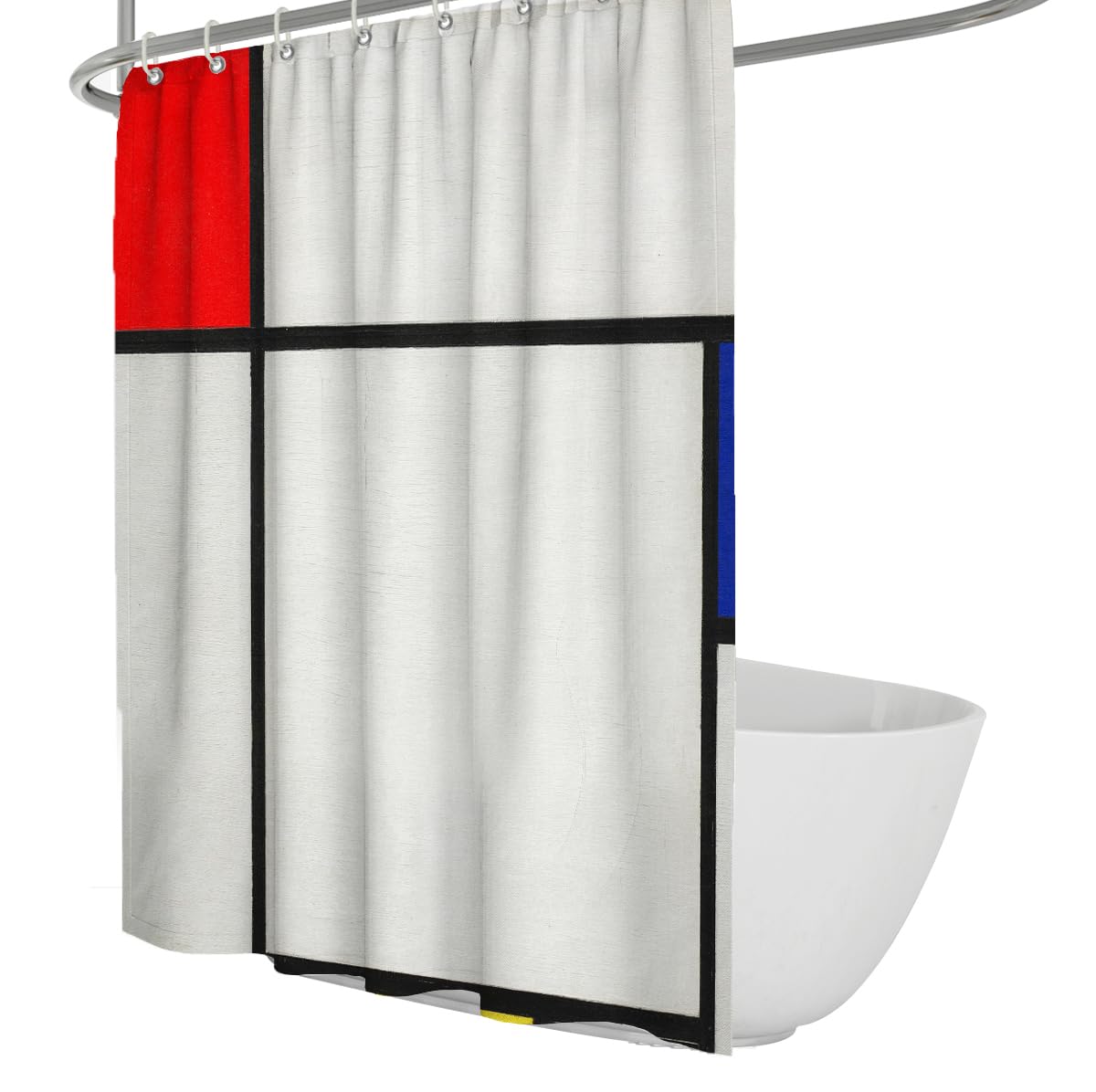 OLLIAR Home Modern Geometric Shower Curtain Set Abstract Minimalist Line Art Red Blue Black Mid Century Waterproof Fabric Bath Curtain with Hooks 100x180cm