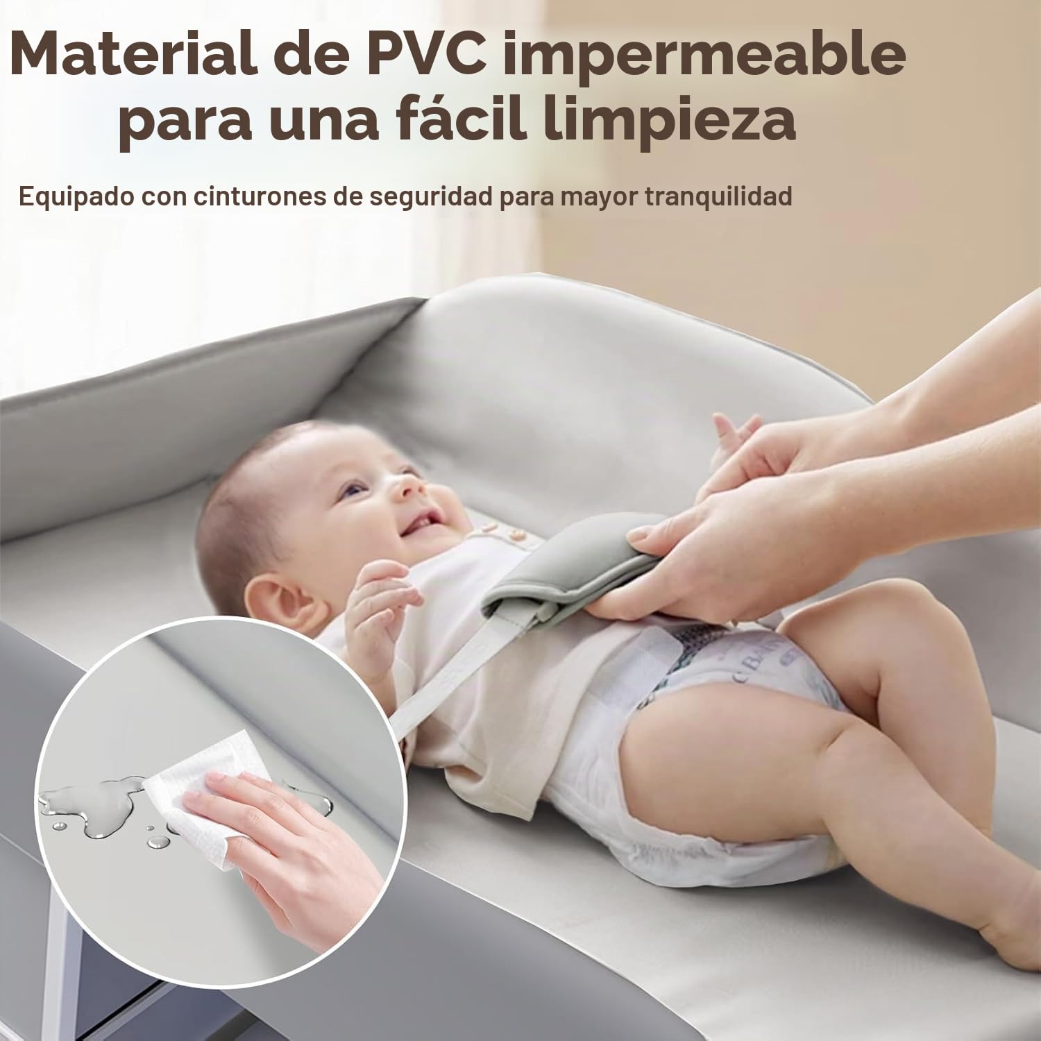 Cambiador portátil con base impermeable, cambiador con 3 cestas de almacenamiento, organizador móvil para habitación infantil para recién nacidos