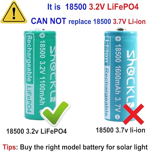 Miniatura 3 de funkawa Shockli 18500 - Baterías solares de 3.2 V, batería solar recargable LiFePO4 de 3.2 voltios 1100 mAh para luces solares al aire libre
