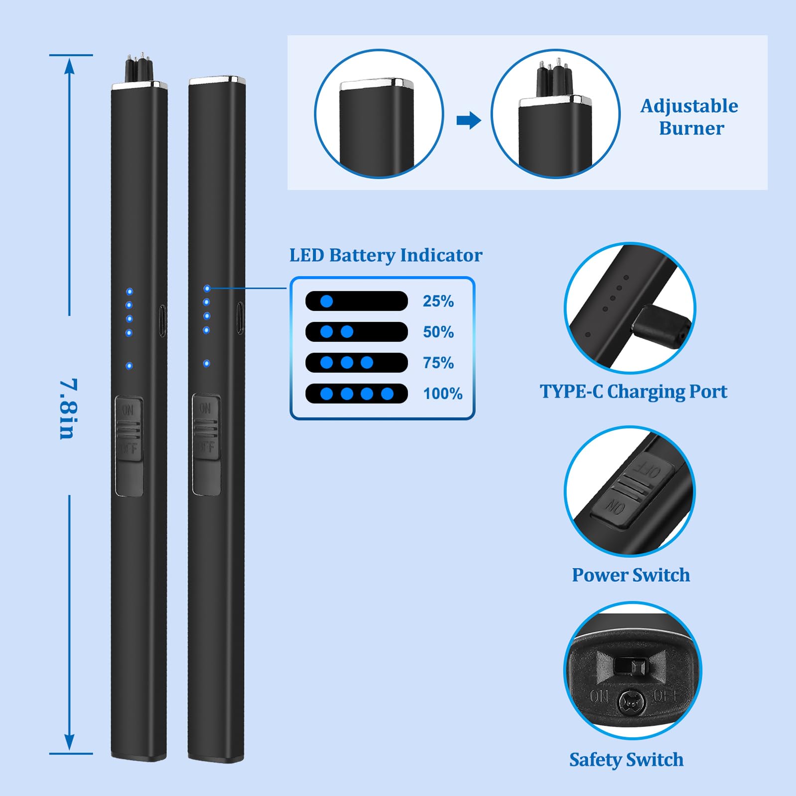 Encendedor eléctrico recargable resistente al viento: Día del Padre, regalos de cumpleaños para hombres, mujeres, papá, marido, sin llama, relleno de calcetín de doble arco para hombres, él, camping