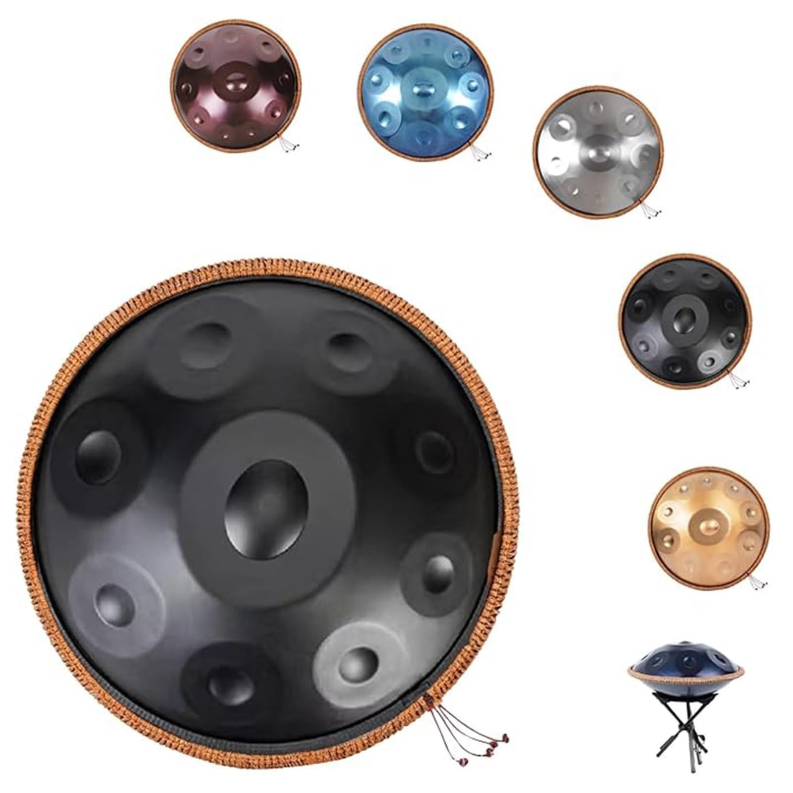 Handpan Drum 432Hz/440Hz, 9/10/12 Note Re Minore Tamburi Curdi Strumento Per Adulti, Tamburo A Percussione In Acciaio Da 22 Pollici Per La Meditazione Yoga(Silver,10 NOTES-440HZ)