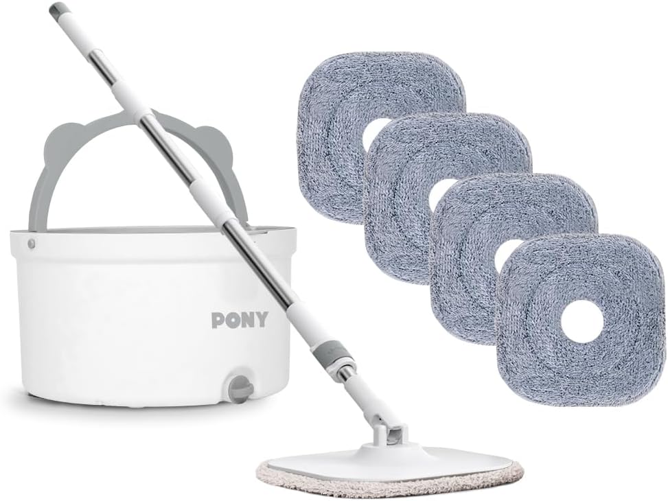 PONY BEYAZ 4 ADET MİKROFİBER MOP TEMİZ & KİRLİ SUYU AYIRMA ÖZELLİĞİ OTOMATİK TEMİZLİK SETİ PASPAS