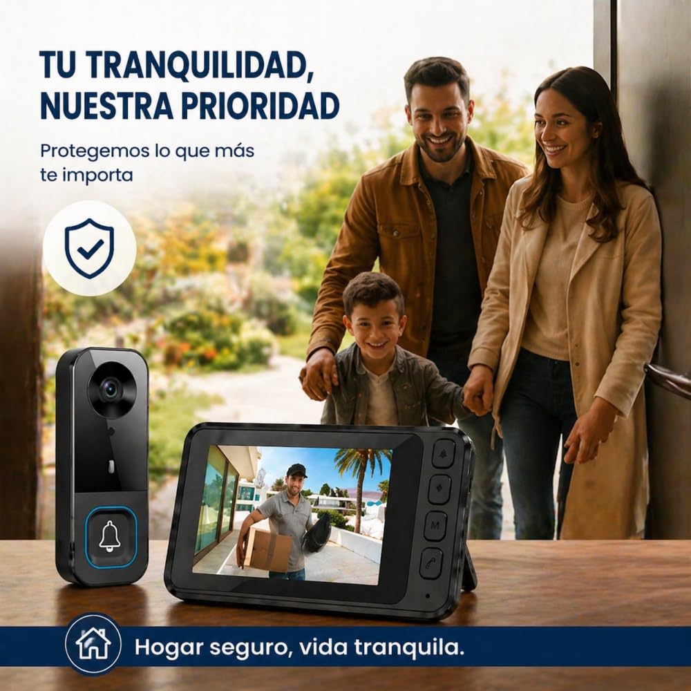 TKMARS Timbre con Cámara Exterior, Videoportero, Visión Nocturna Infrarroja, Timbre Inalámbrico Exterior Impermeable con Pantalla IPS de 4,5 Pulgadas, Sin WiFi (Negro)