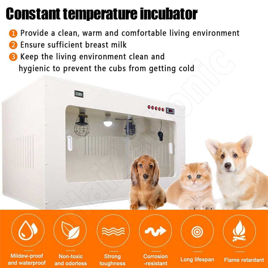 Caja Incubadora para Mascotas Pequeñas,con Lámpara Calefactora Y Circulación Tridimensional,Control Temperatura Constante,para Cachorros/Gatitos/Crías 100×50×50cm