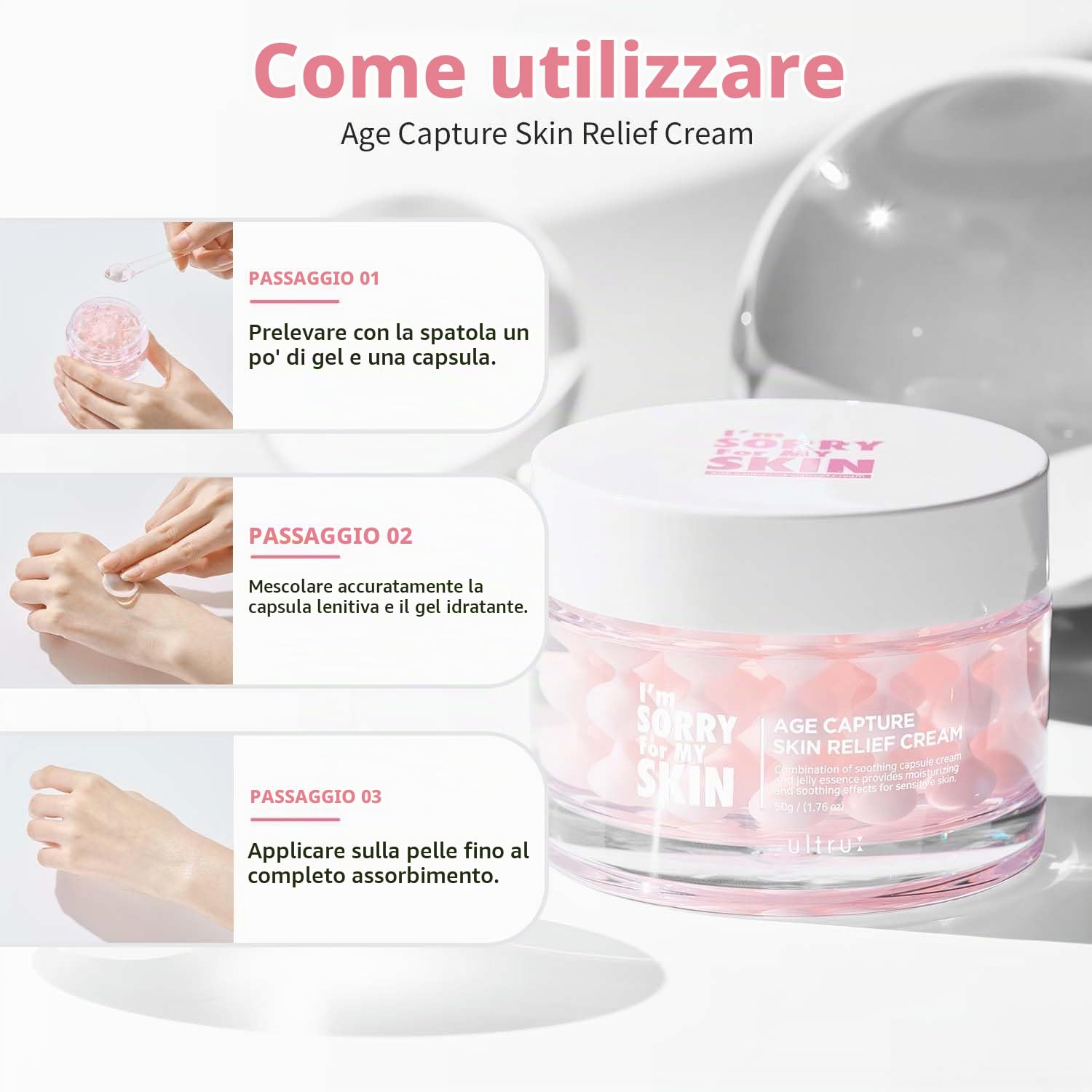 I'M SORRY FOR MY SKIN Age Capture, crema per il viso coreana per la cura della pelle, idratante per viso e collo, con acido ialuronico, anti-invecchiamento, crema gel antirughe, per donne (rosa, crema