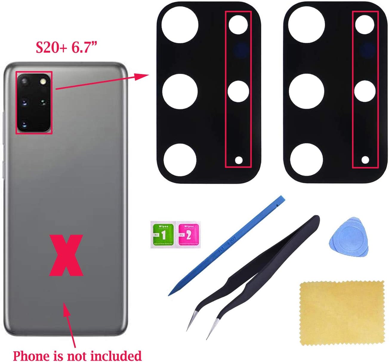 Ubrokeifixit Galaxy S20+ Back Rear Camera Glass Lens Cover Replacement with Pre-Cut Tape for Samsung Galaxy S20+ G985 6.7",S20+ 5G G986(NOT for S20 6.2",NOT for S20 Ultra 6.9") (S20+ 6.7"/2pcs)
