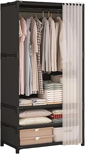 Miniatura 10 de Armario portátil, armarios portátiles para colgar ropa, armario de estilo japonés con 2 cajones, 1 varillas para colgar y 2 estantes de