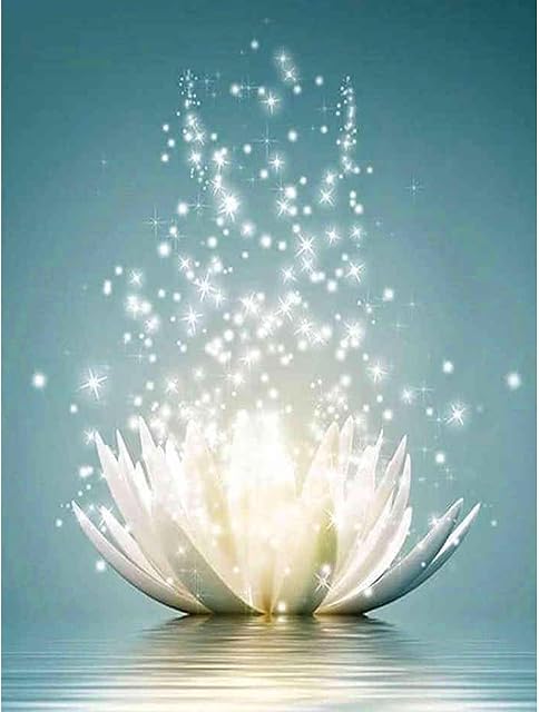 DIY 5D Diamond Painting Kits, 30x40cm 5D White Lotus Arts and Crafts Cross Stitch Rhinestone Kit, Full Diamond Skull Rhinestone Embroidery Diamond Art Kits for Home Wall Decor