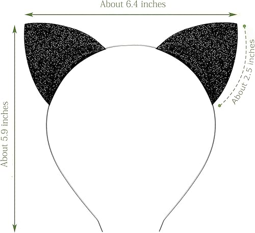 Miniatura 2 de Merroyal - Diadema de orejas de gato con brillantina para Halloween, elegante disfraz de gato para mujer