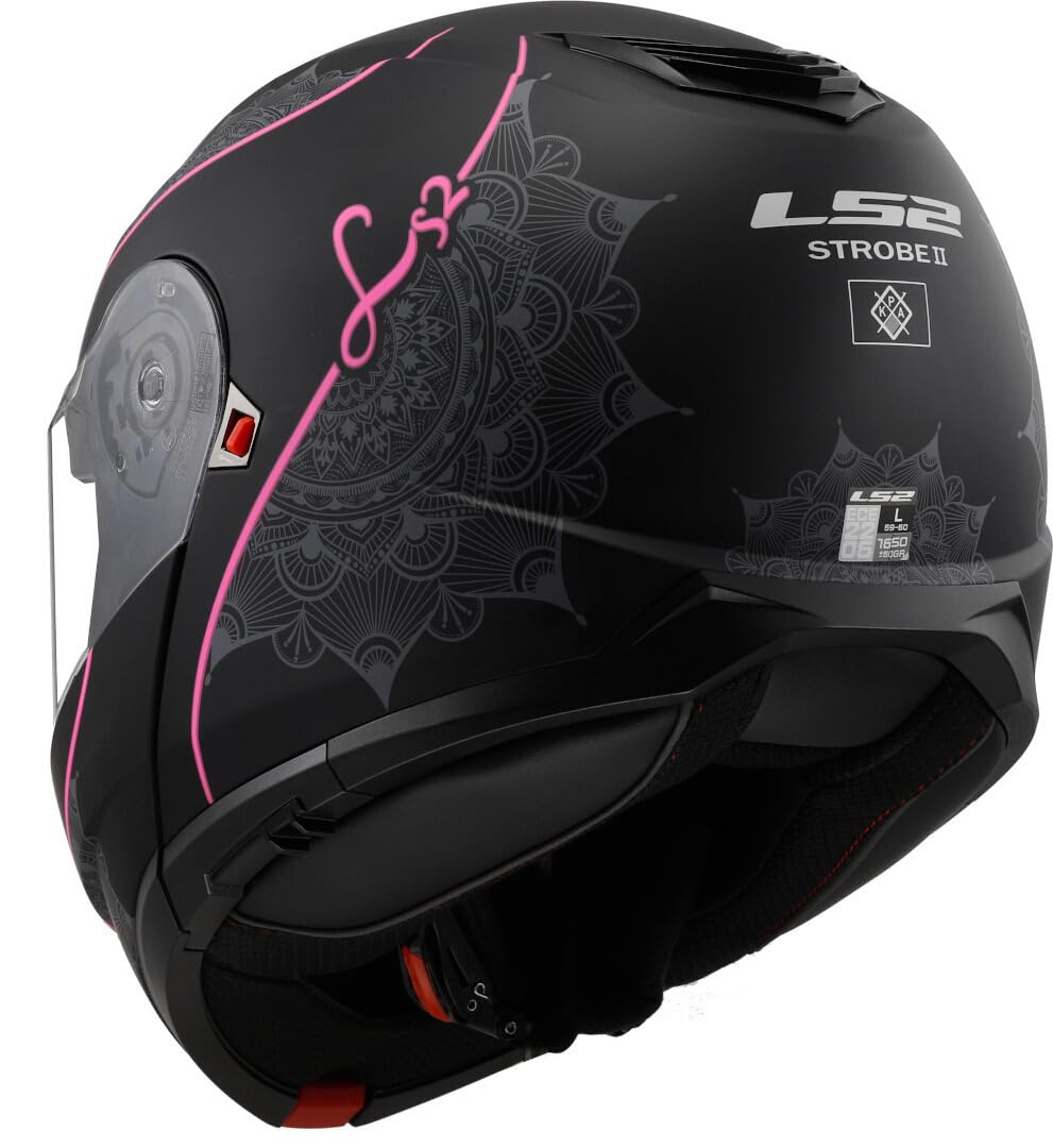LS2, Casco Moto Modulare STROBE II LUX Matt Black Pink, S