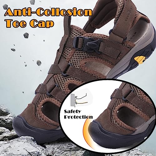 MGGMOKAY Men's Leather Closed Toe Sandals For Hiking Walking Water Beach Athletic Outdoor Fisherman Sandal3