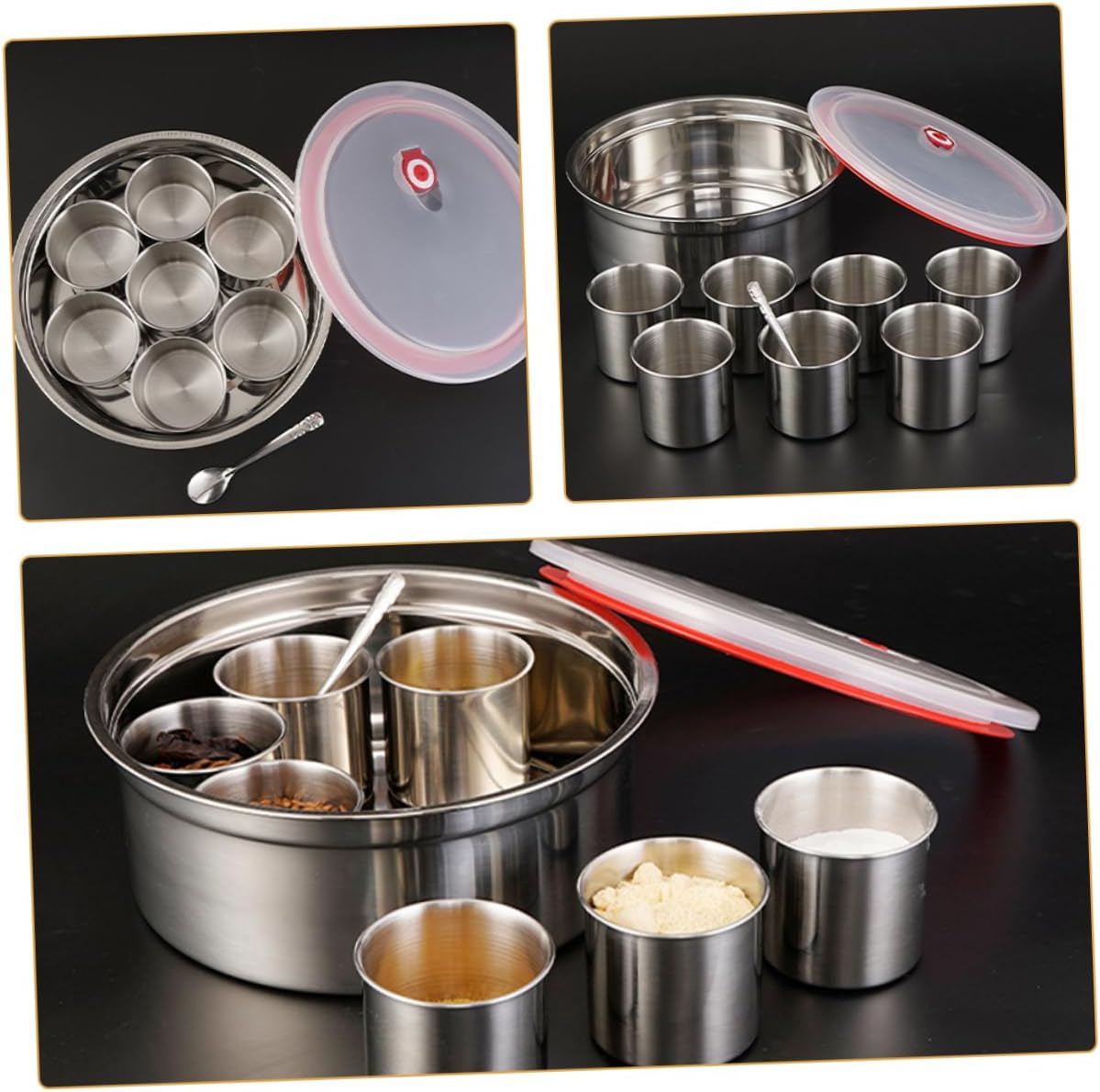 Unomor 1set Stainless Steel Spice Container Airtight Lids Seasoning Canister for Use and Easy to Clean for Storing Salt Pepper and Other Condiments