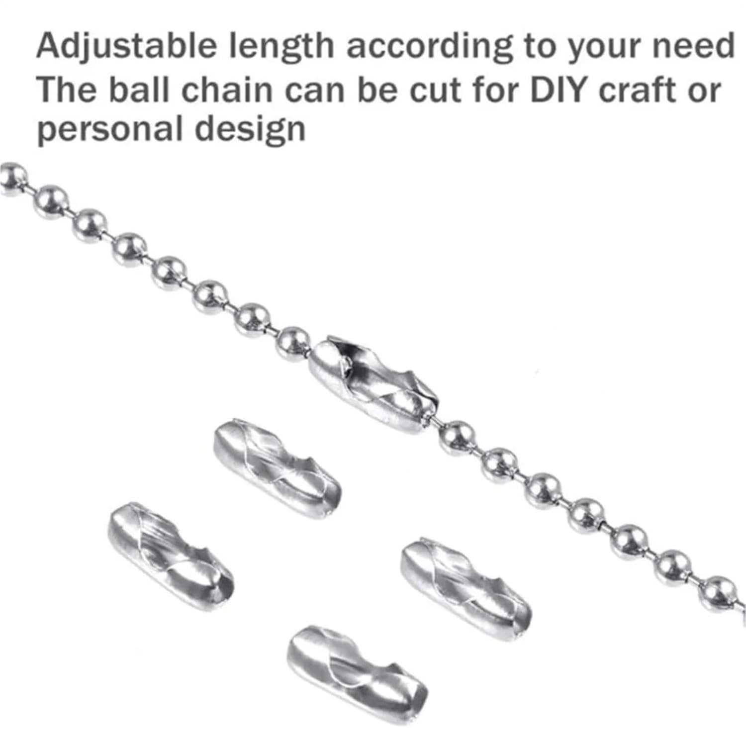 Ball Chain 8pcs No Fade Stainless Steel Ball Beaded Necklace Chains for Making Jewelry with 80 Pcs Connectors Metal Pull for Dog Tag DIY for Tag Chain Making