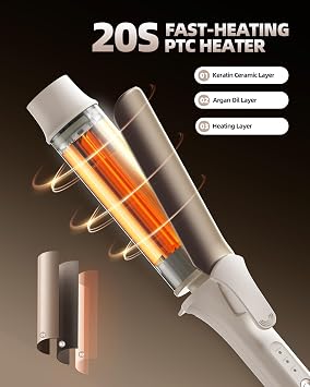 TSUYAGLA 1.6 Inch Long Barrel Curling Iron Ceramic for Every Hair Type | Large Wand Curling Iron for Long Hair, 43 Million Ionic ,3 Temp, Auto Shut-Off , Dual Voltage, White