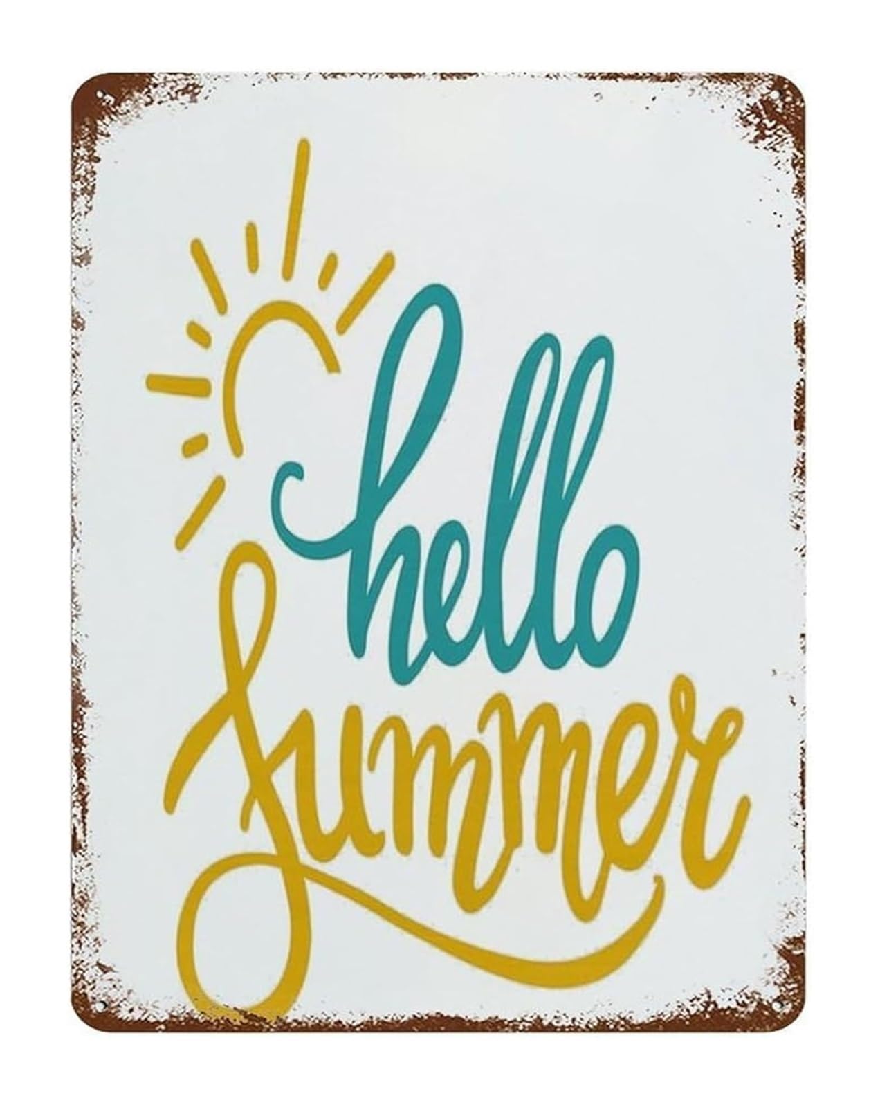 NWPNLXEA Inspirational Summer Sign Metal Tin Plaque Hello Sun Quote Wall Decor Gift for Teacher Friend Home or Office 8 X 12 in