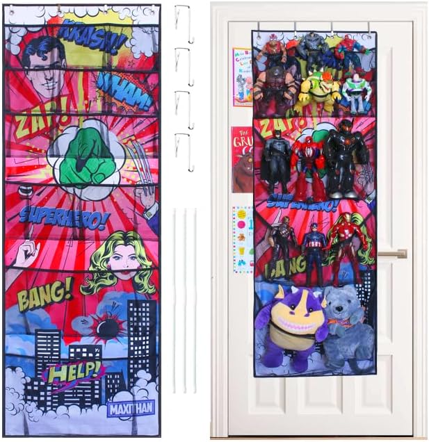 Miniatura 1 de MAXITHAN Organizador de superhéroes, organizador de zapatos colgante sobre la puerta, rojo (65 x 23 pulgadas), organizador de juguetes