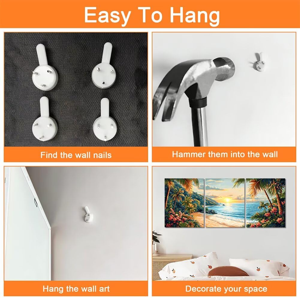 Wandbilder Strand 60x80cm, 3Pcs Leinwand Bilder Groß Wanddeko Wohnzimmer, Tropisch Leinwand Bilder mit Rahmen, Moderne Wandbilder Wohnzimmer Poster Set mit Haken, Wand Deko Schlafzimmer Poster, -2030
